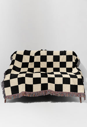 Checkered Jacquard Woven Blanket (Peach Black) | Harper & Blake