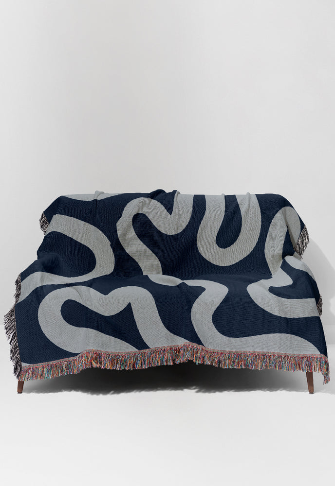 Swirl Lines Abstract Jacquard Woven Blanket (Blue) | Harper & Blake