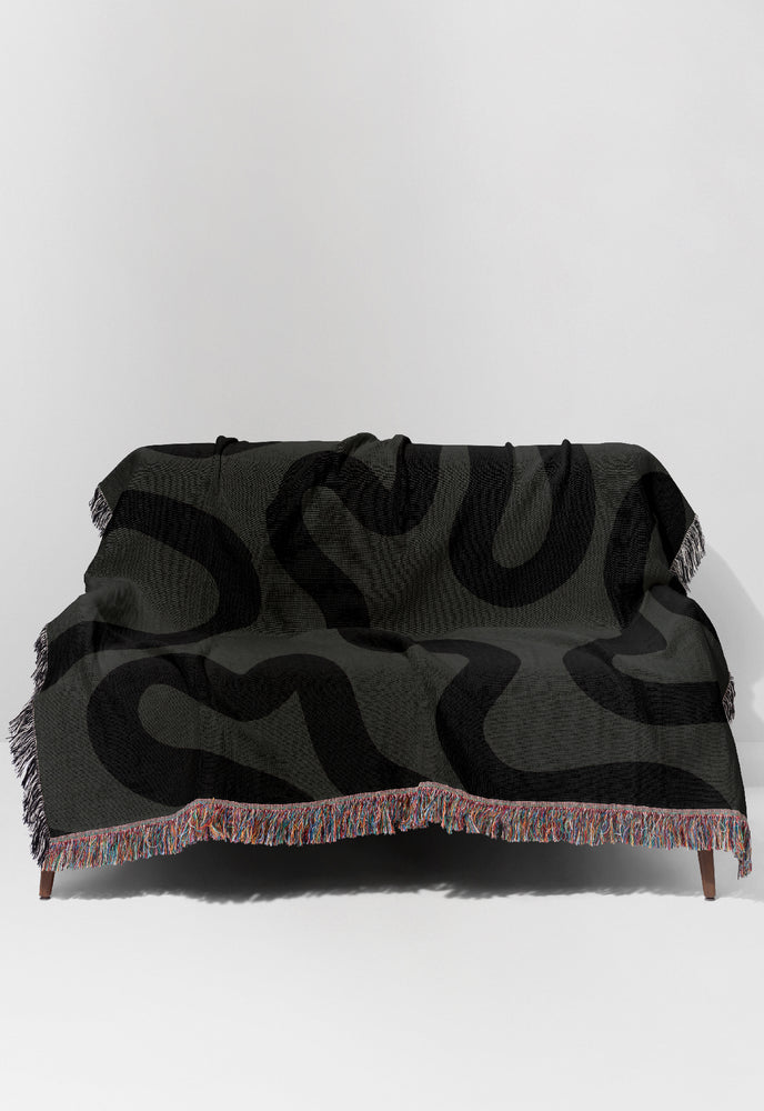 Swirl Lines Abstract Jacquard Woven Blanket (Grey) | Harper & Blake