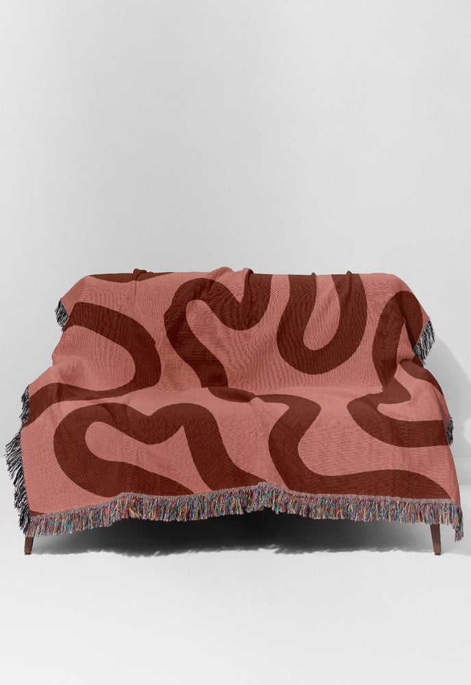 Swirl Lines Abstract Jacquard Woven Blanket (Pink Red) | Harper & Blake