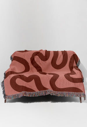 Swirl Lines Abstract Jacquard Woven Blanket (Pink Red) | Harper & Blake