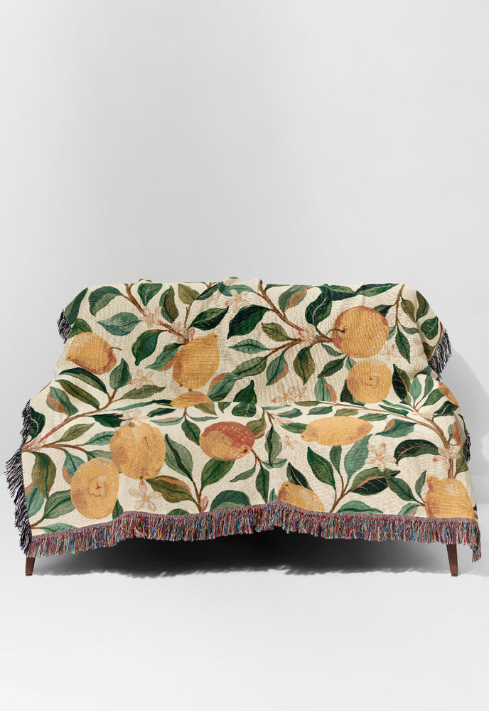 Luscious Lemons By Rebecca Elfast Jacquard Woven Blanket (Beige) | Harper & Blake