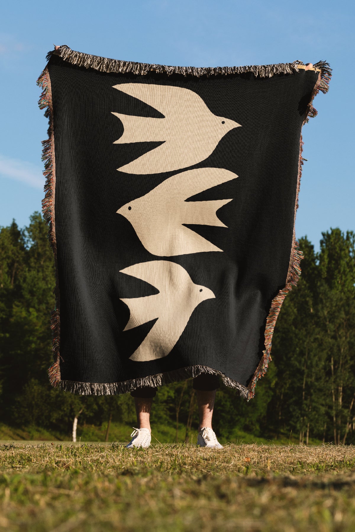 Abstract Bird Jacquard Woven Blanket (Black) | Harper & Blake