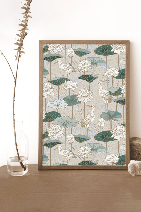 White Lotus Tranquillity by Misentangledvision Giclée Art Print Poster (Beige) | Harper & Blake