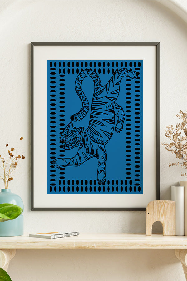 Two Tone Tiger Giclée Art Print Poster in Blue | Harper & Blake