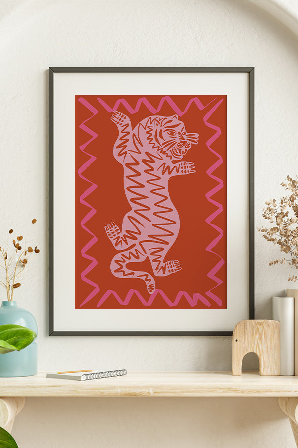 Abstract Tiger Giclée Art Print Poster (Pink Red) | Harper & Blake