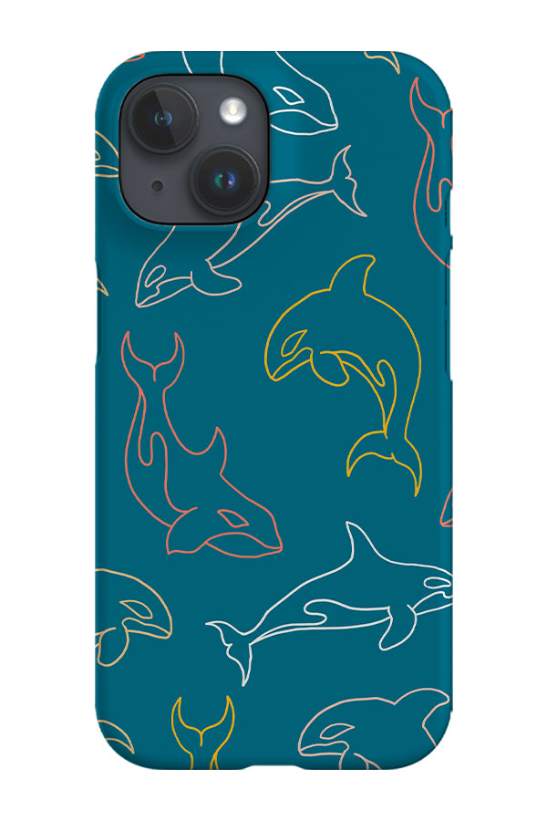 Line Art Orca Scatter Phone Case (Teal Blue) | Harper & Blake