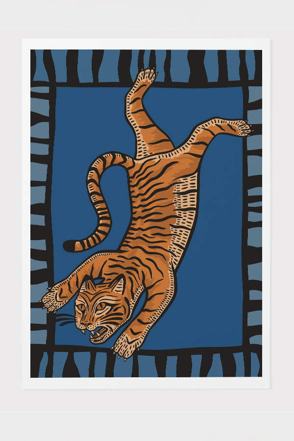 Tiger Placement Giclée Art Print Poster in Dark Blue | Harper & Blake