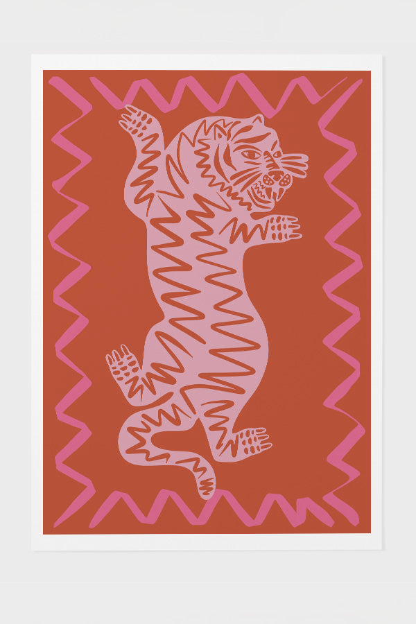 Abstract Tiger Giclée Art Print Poster (Pink Red) | Harper & Blake