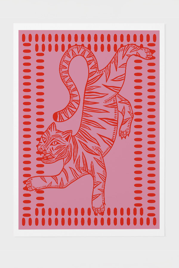 Two Tone Tiger Giclée Art Print Poster in Pink  | Harper & Blake