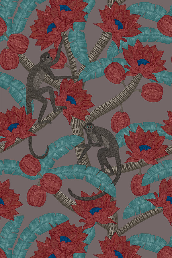 Monkey Kingdom Wallpaper (Charcoal) | Harper & Blake