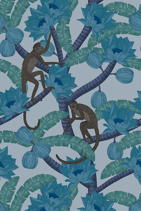 Monkey Kingdom Wallpaper (Sky Blue) | Harper & Blake