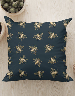 Bees Lux Square Cushion (Green & Gold) | Harper & Blake