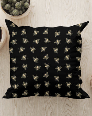 Small Bees Lux Square Cushion (Black & Gold) | Harper & Blake