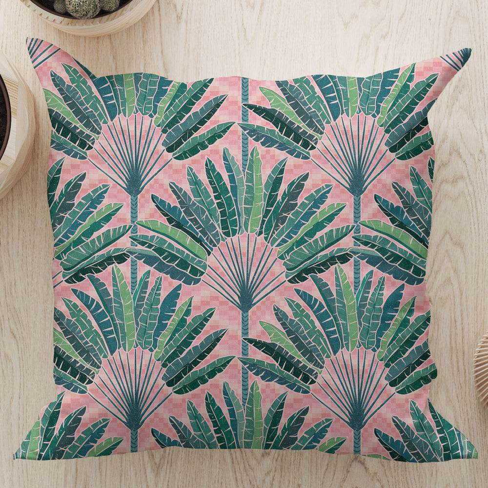 
                  
                    Mod Traveller Palms by Misentangledvision Square Cushion (Pink) | Harper & Blake
                  
                