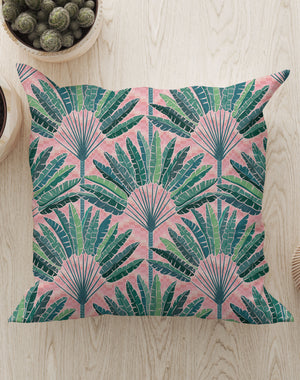 Mod Traveller Palms by Misentangledvision Square Cushion (Pink) | Harper & Blake