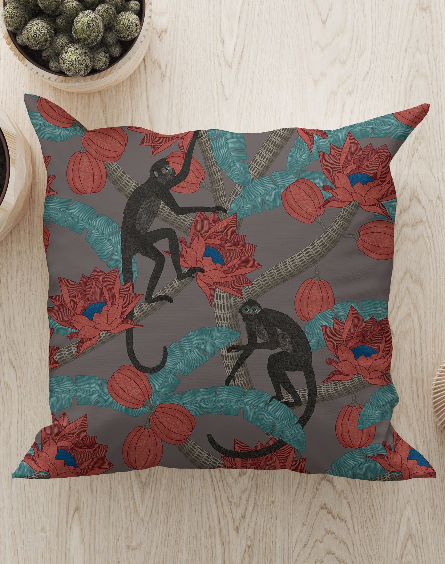 Monkey Kingdom Square Cushion (Charcoal Grey) | Harper & Blake