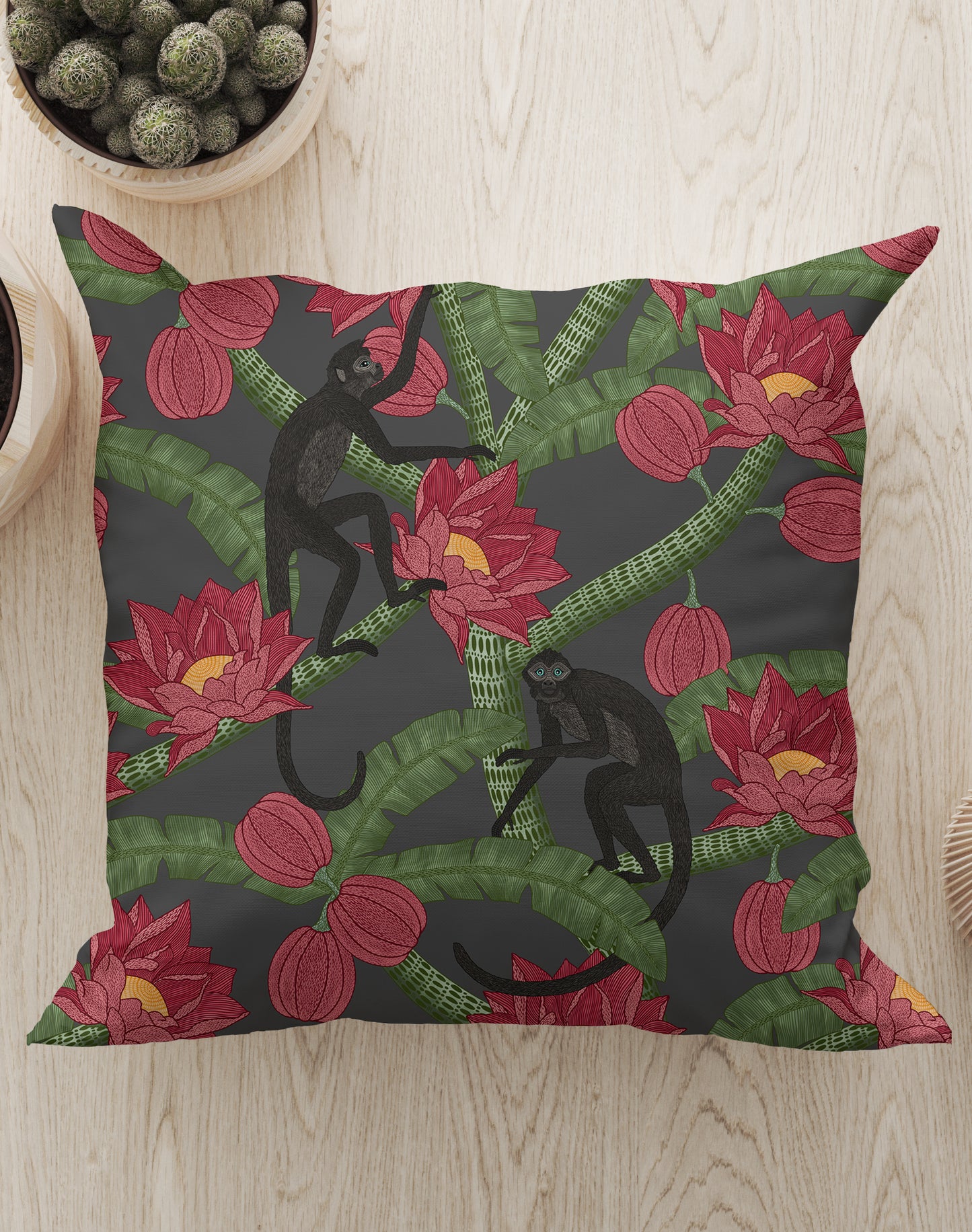 Monkey Kingdom Square Cushion (Dark Grey) | Harper & Blake