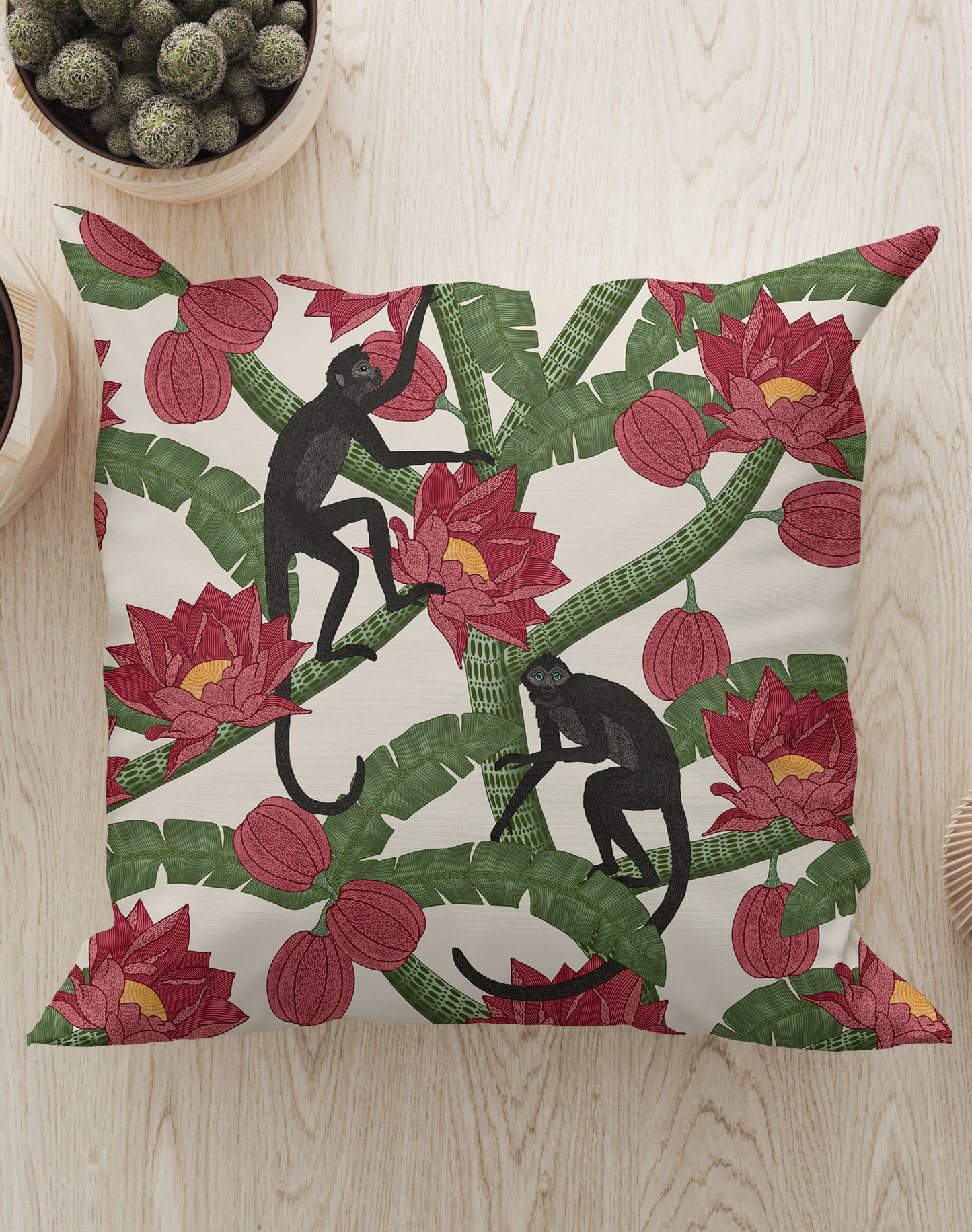 Monkey Kingdom Square Cushion (Off-White) | Harper & Blake