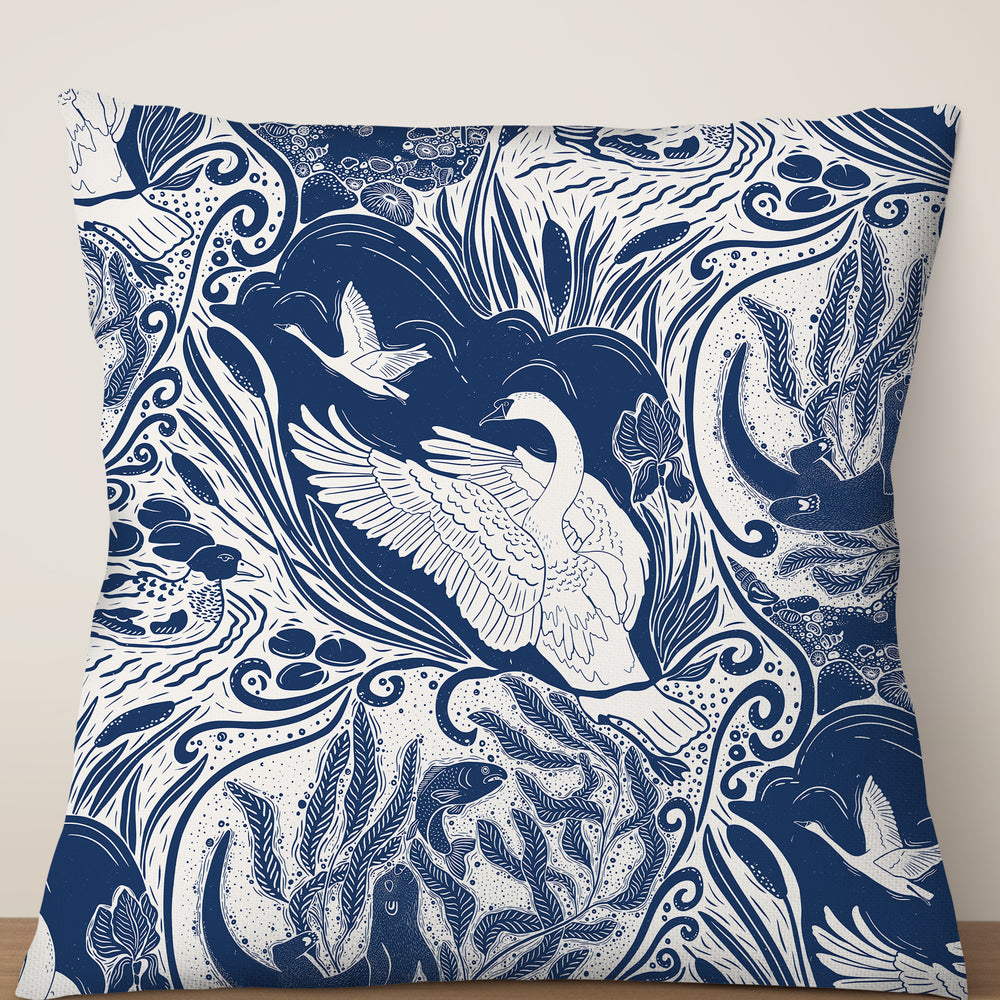 
                  
                    Water Life Block Print by Denes Anna Design Square Cushion (Blue) | Harper & Blake
                  
                