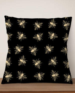 Bees Lux Square Cushion (Black & Gold) | Harper & Blake