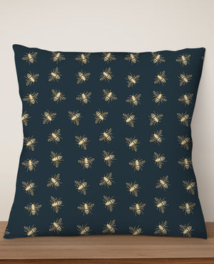 Small Bees Lux Square Cushion (Green & Gold) | Harper & Blake