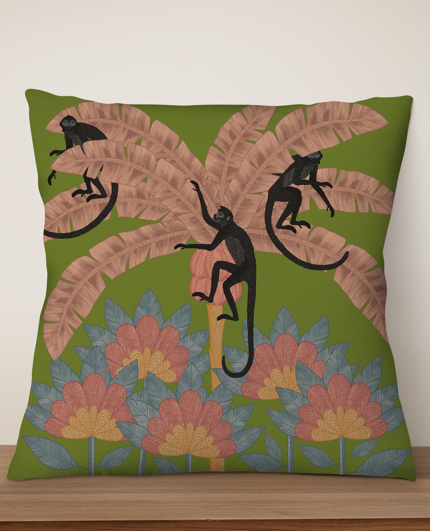 Monkey Palm Tree Square Cushion (Green) | Harper & Blake