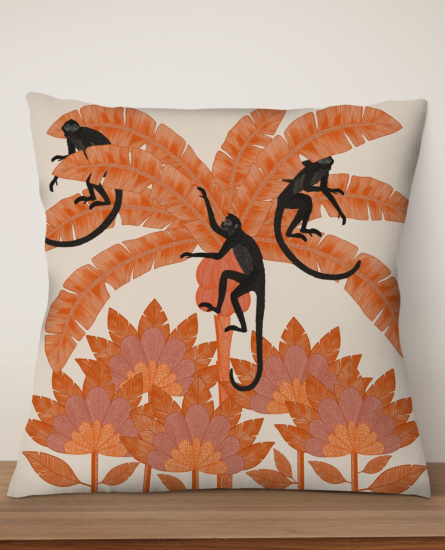 Monkey Palm Tree Square Cushion (Peach) | Harper & Blake
