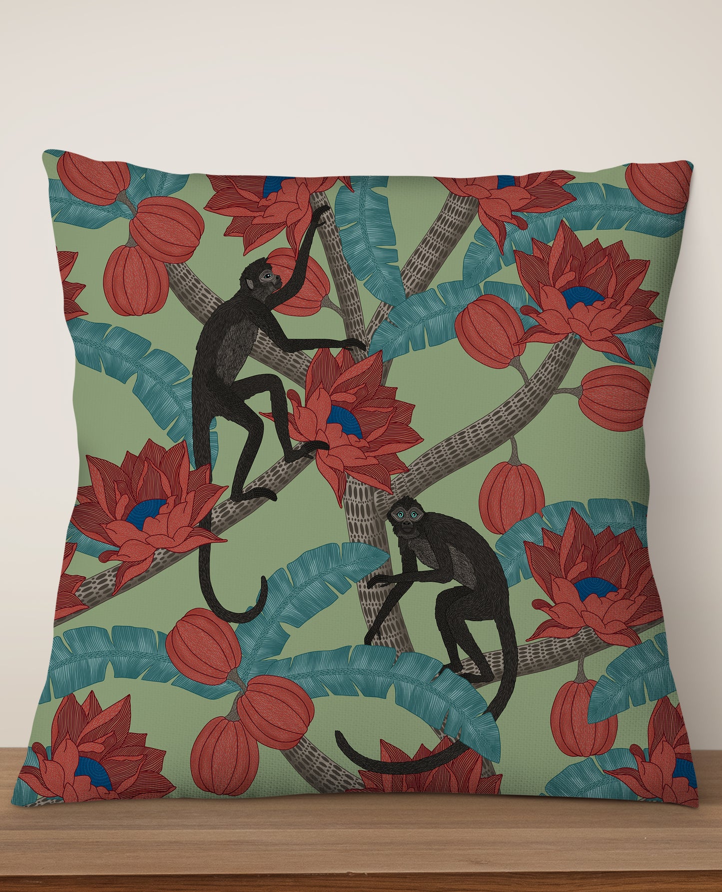 Monkey Kingdom Square Cushion (Light Green) | Harper & Blake