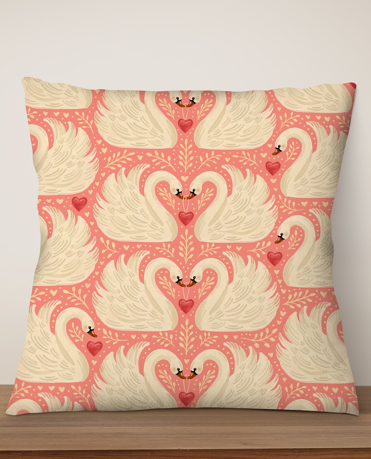 My Swan and Only Valentine By Rebecca Elfast Square Cushion (Pink) | Harper & Blake