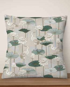 
            
                Load image into Gallery viewer, White Lotus Tranquillity by Misentangledvision Square Cushion (Beige) | Harper &amp;amp; Blake
            
        