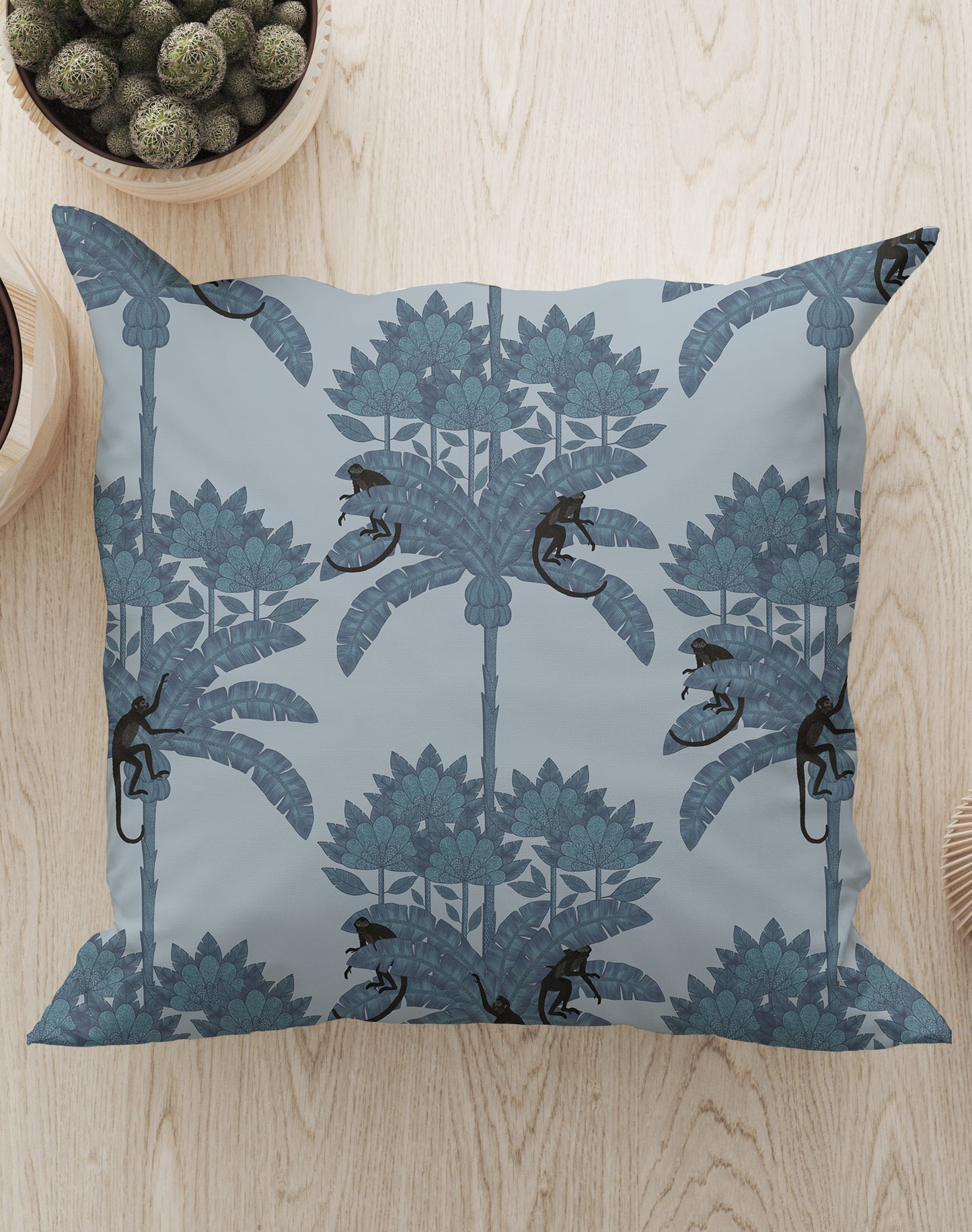 Monkey Palms Square Cushion (Blue) | Harper & Blake