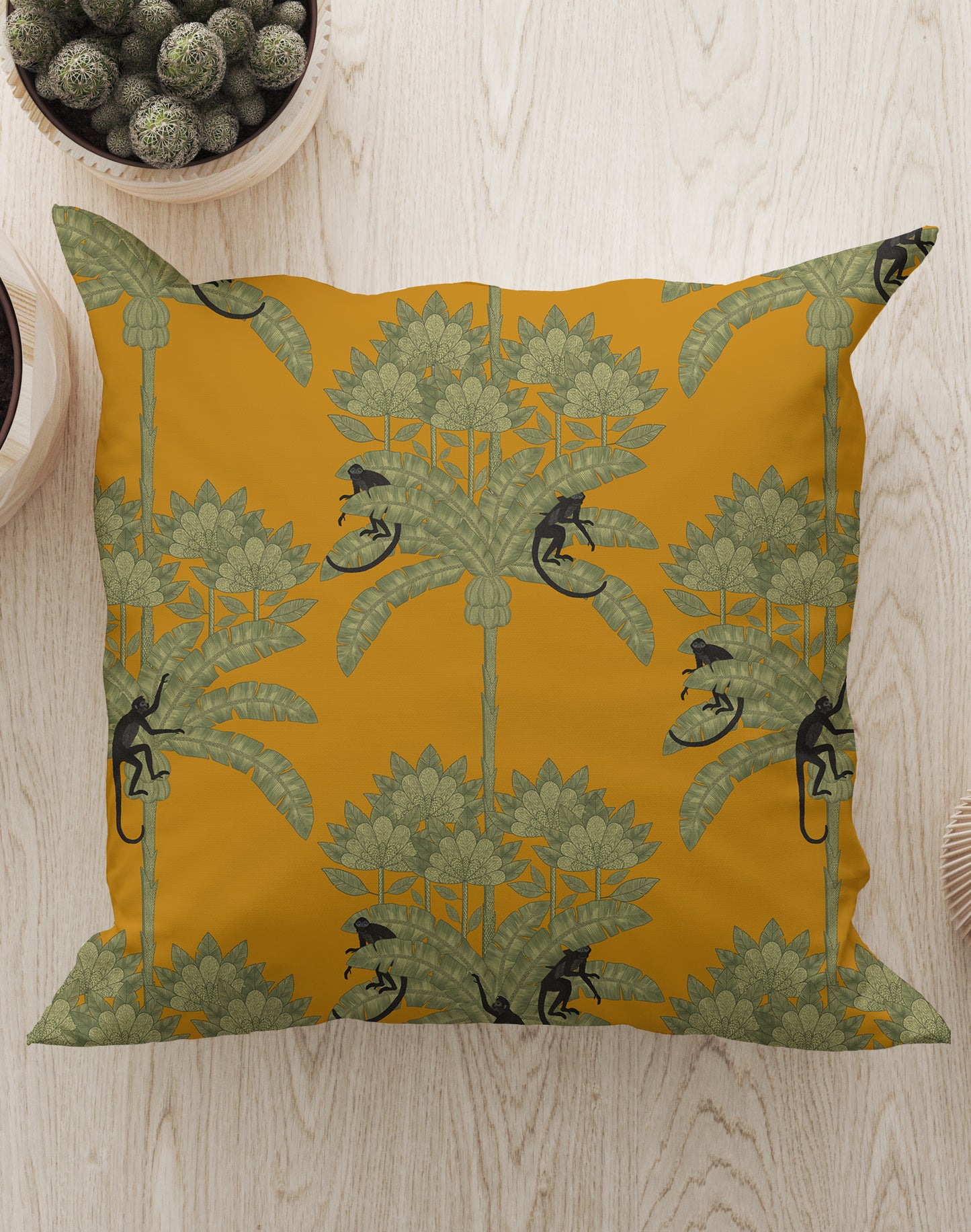 Monkey Palms Square Cushion (Golden) | Harper & Blake
