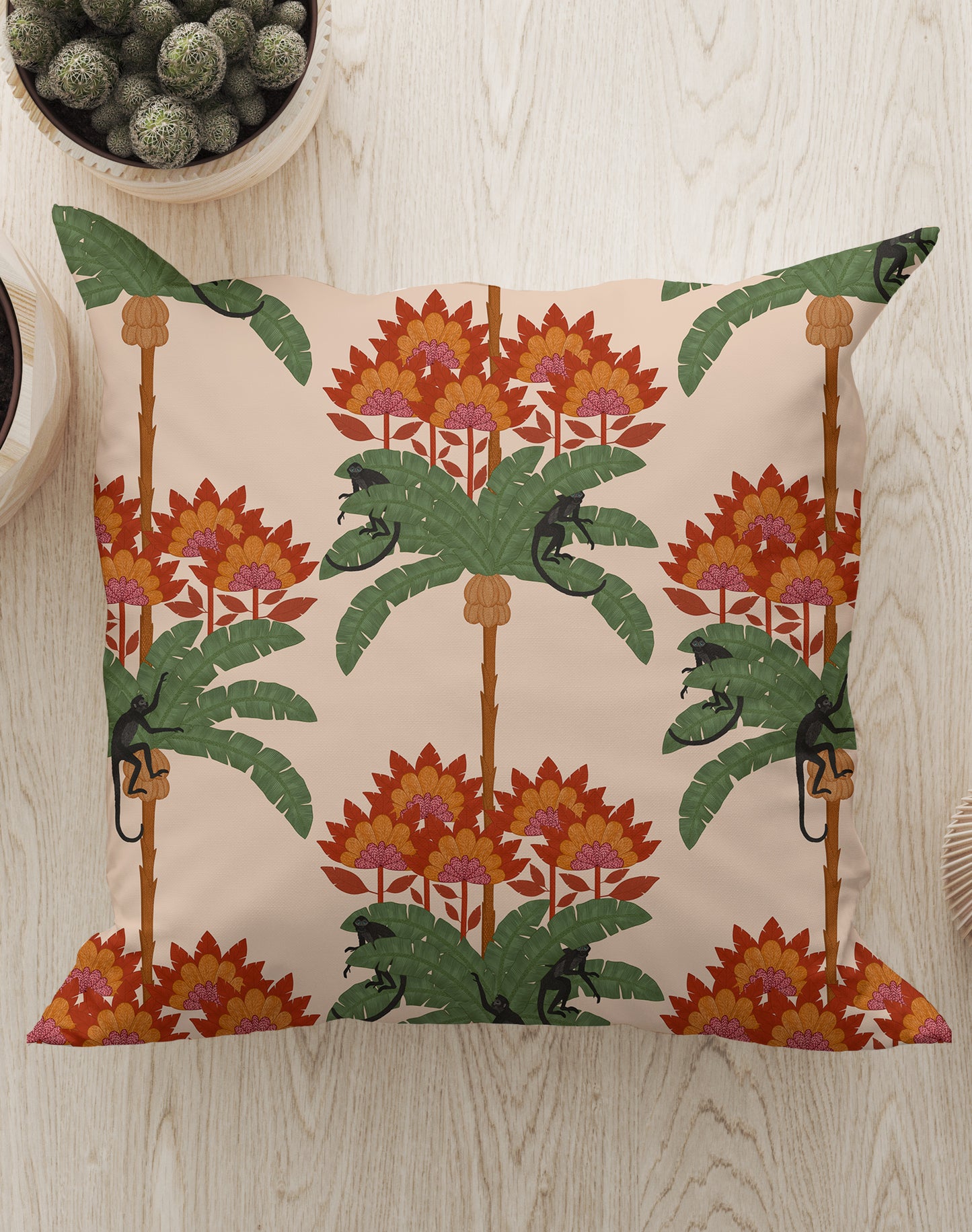 Monkey Palms Square Cushion (Peach) | Harper & Blake