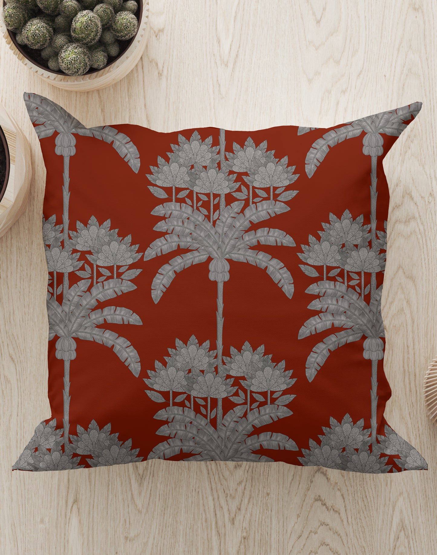 Palm Tree Stripe Square Cushion (Red) | Harper & Blake