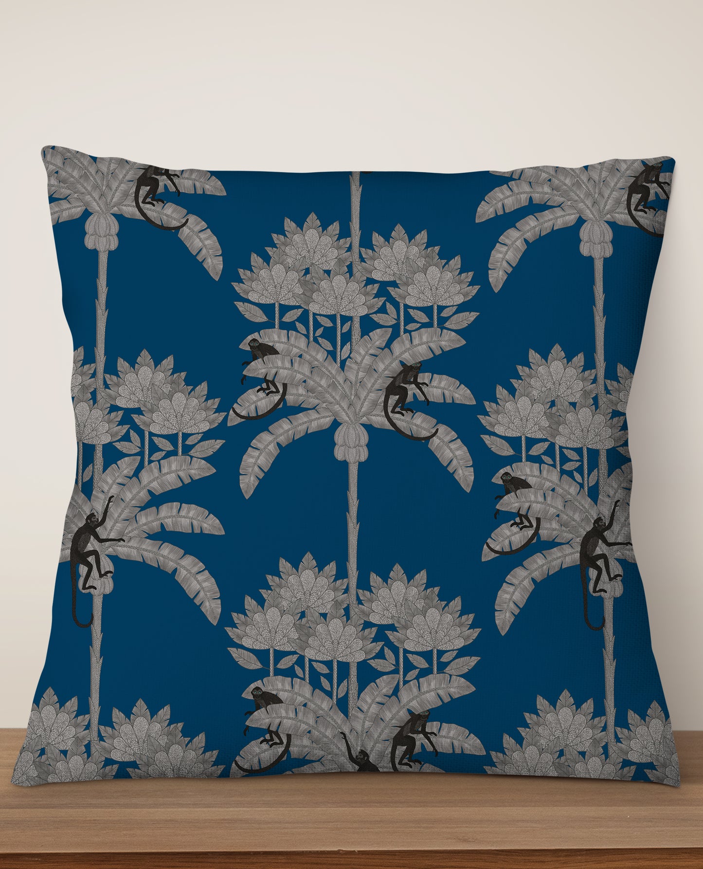 Monkey Palms Square Cushion (Denim Blue) | Harper & Blake