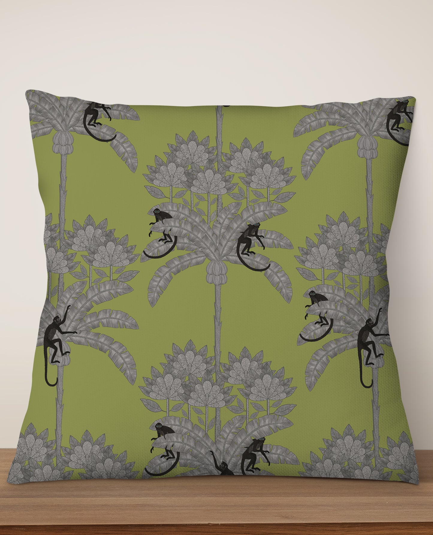 Monkey Palms Square Cushion (Green & Grey) | Harper & Blake