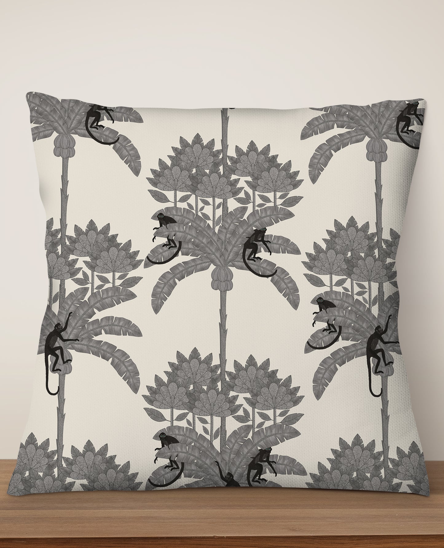Monkey Palms Square Cushion (Off-White Grey) | Harper & Blake