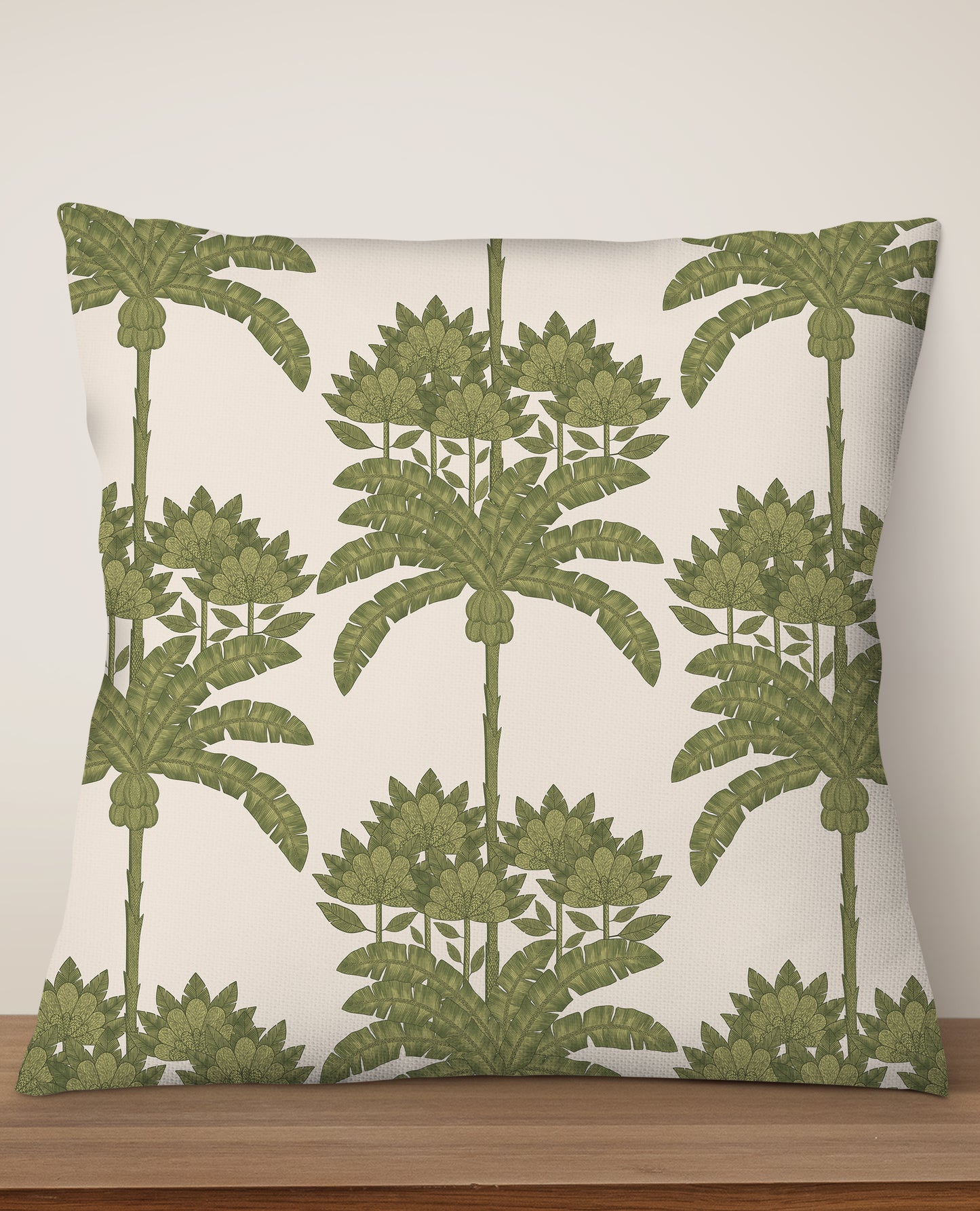 Palm Tree Stripe Square Cushion (Off-White Green) | Harper & Blake
