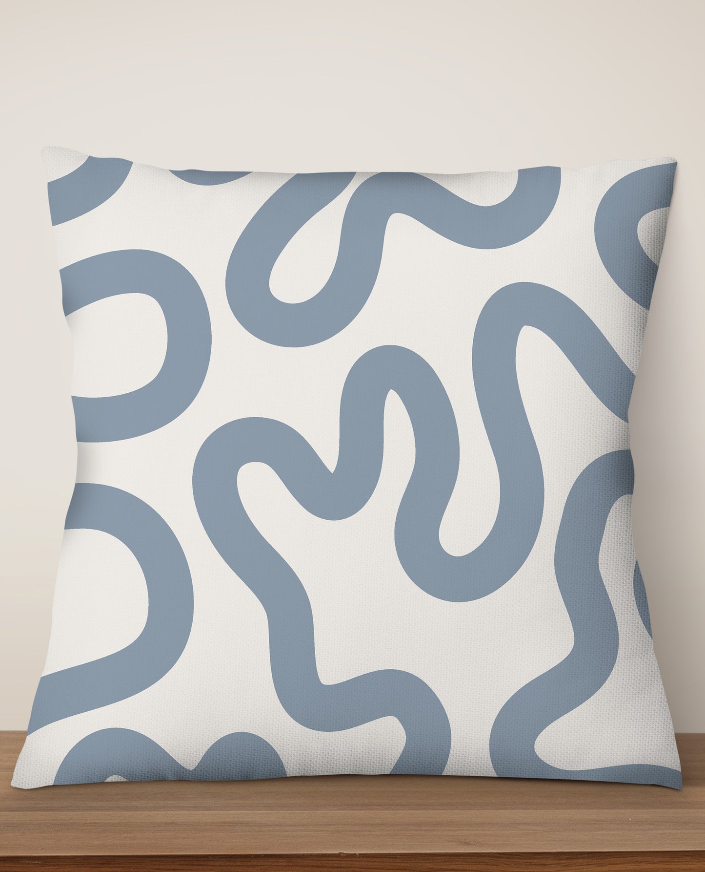 Swirl Lines Abstract Square Cushion (Ivory Dusty Blue) | Harper & Blake