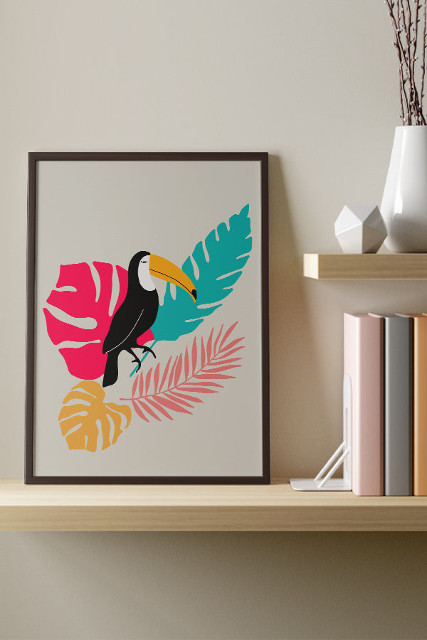 Jungle Toucan Bird Giclée Art Print Poster (Grey) | Harper & Blake