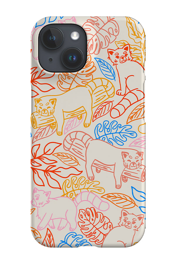 Red Panda Jungle Line Art Phone Case (Bright)