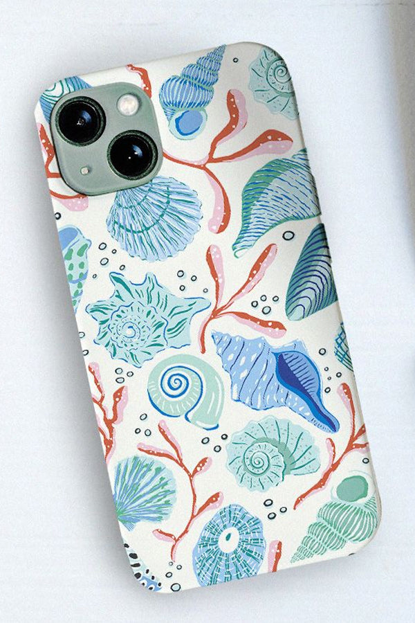 Phone case with seashell and coral pattern on a white background