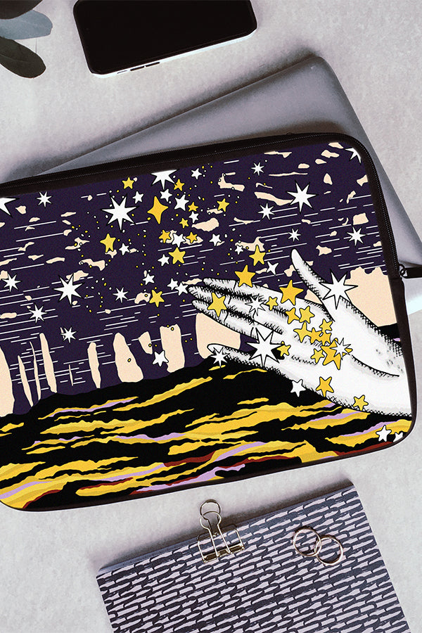 Laptop sleeve with an abstract celesial print