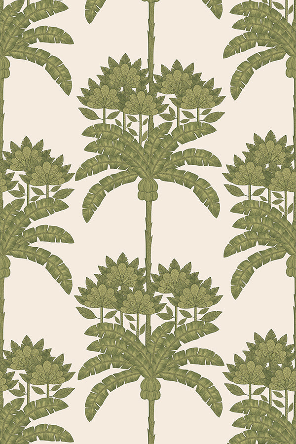 Tropical leaf pattern on a beige background wallpaper | Harper & Blake