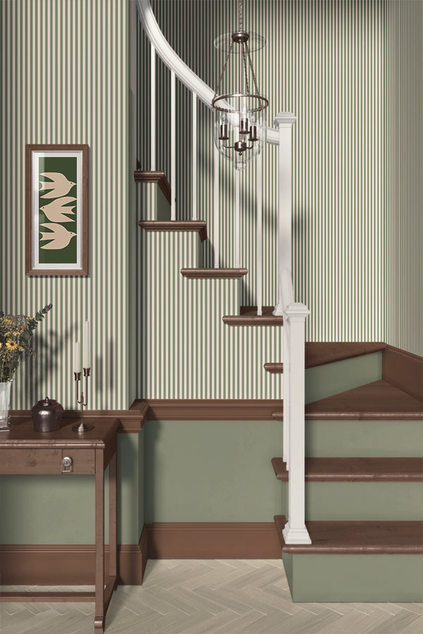 Line Study Wallpaper (Linen & Moss Green) | Harper & Blake