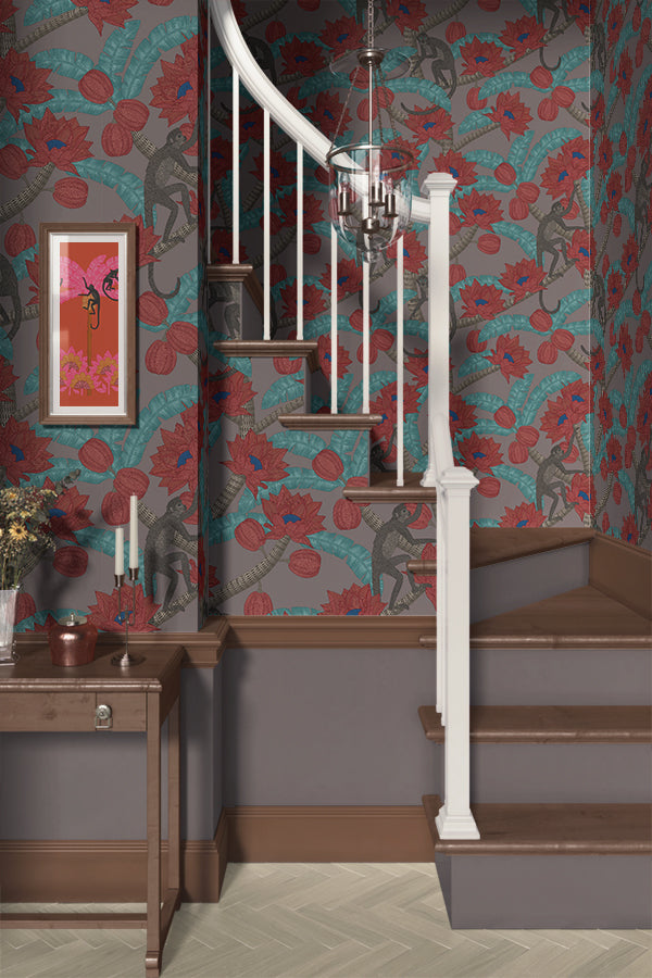 Monkey Kingdom Wallpaper (Charcoal) | Harper & Blake