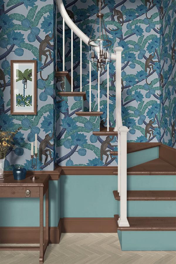 Monkey Kingdom Wallpaper (Sky Blue) | Harper & Blake