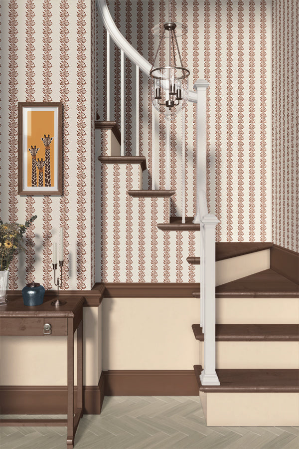 Verdant Line Wallpaper (Terracotta & Birch) | Harper & Blake