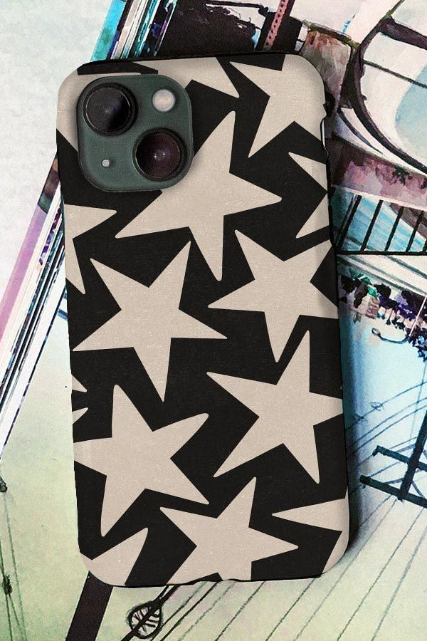 Phone case with a black and white star pattern 